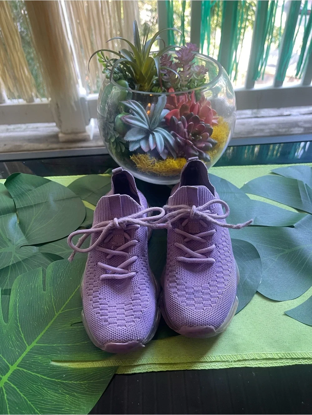 Lilac Knit Slip-On Sneakers - Lavender Casual Trainers